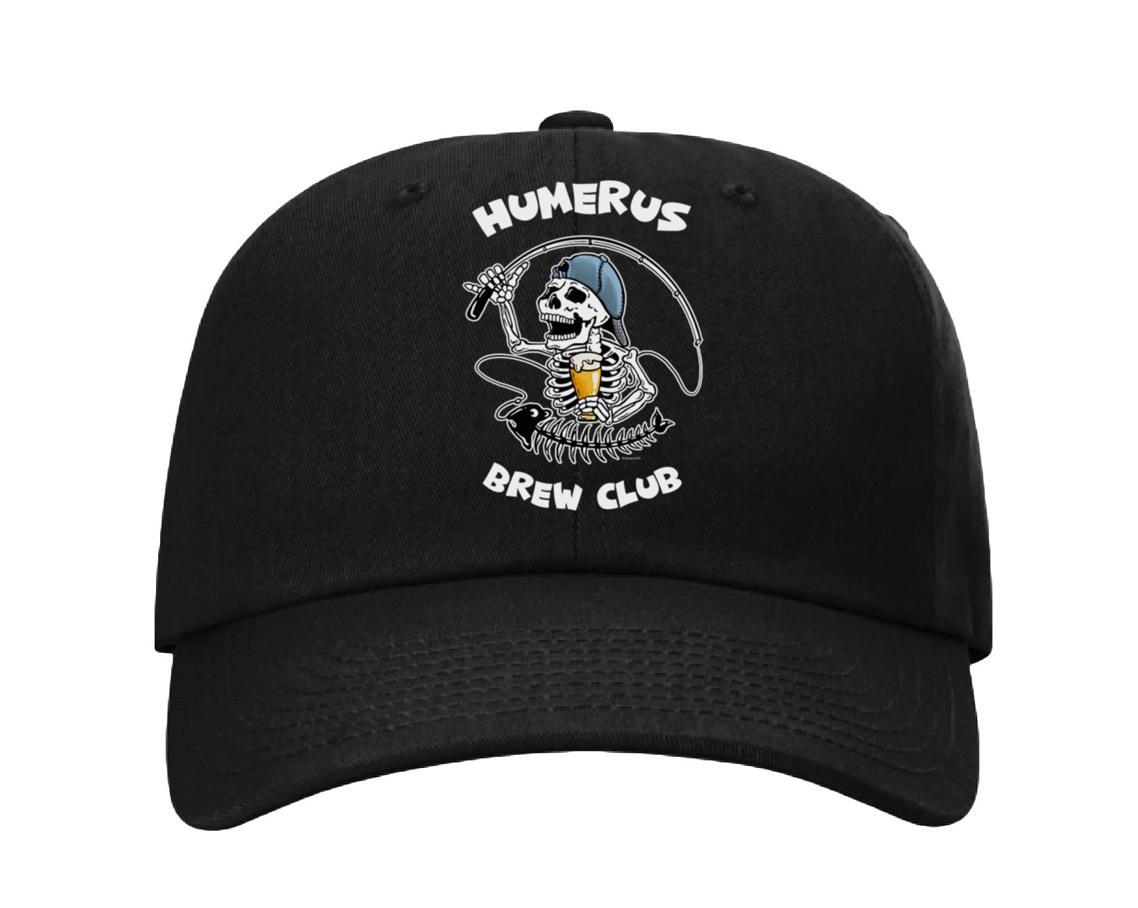 Humerus Brew Club with Fishing Pole - Dad Hat One Size Fits Most / Solid Black / Cotton-Poly/Nylon Mesh